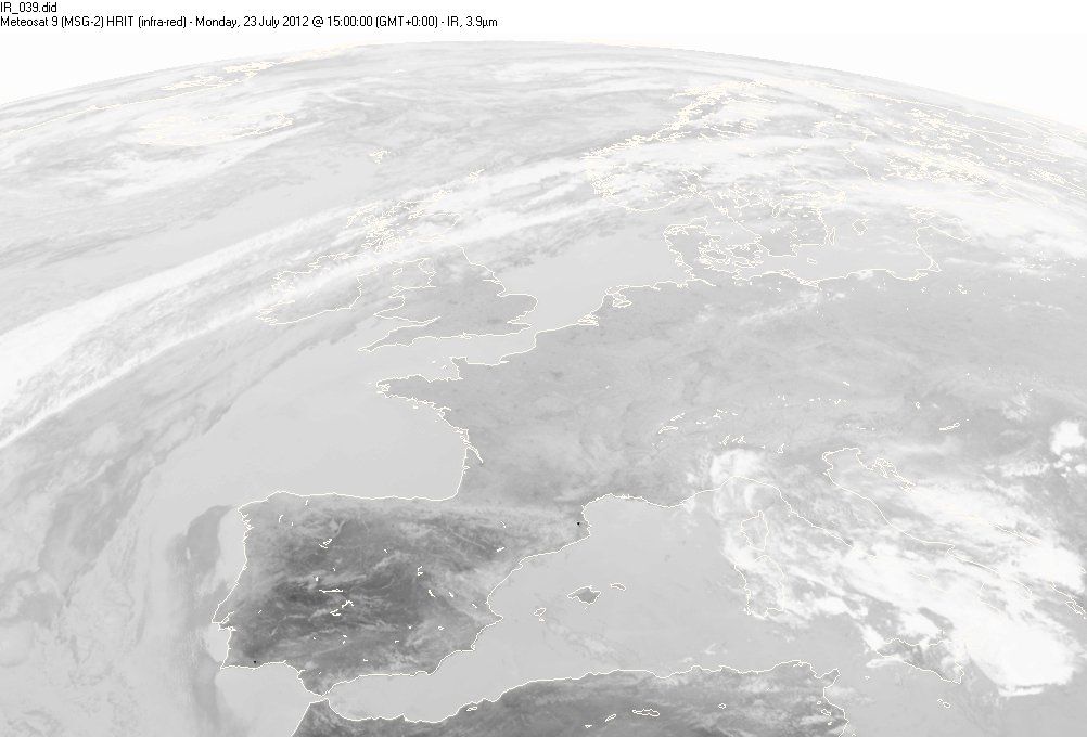 Imagen del MSG del 23 de julio de 2012 a las 15 UTC (17 hl) del canal 3.9 um