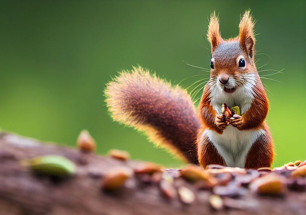 Os esquilos vermelhos andam à procura de comida.