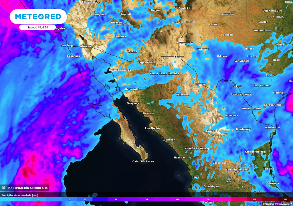 Modelo ECMWF - Acumulado de lluvias en el noroeste mexicano Modelo ECMWF - Acumulado de lluvias en el noroeste mexicano