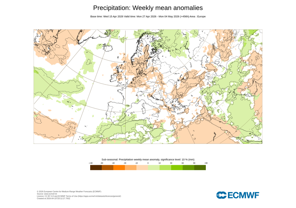 Lluvias previstas en abril La recta final de abril podría ser algo más húmeda de lo habitual en las comunidades mediterráneas y en las islas más orientales de Canarias.