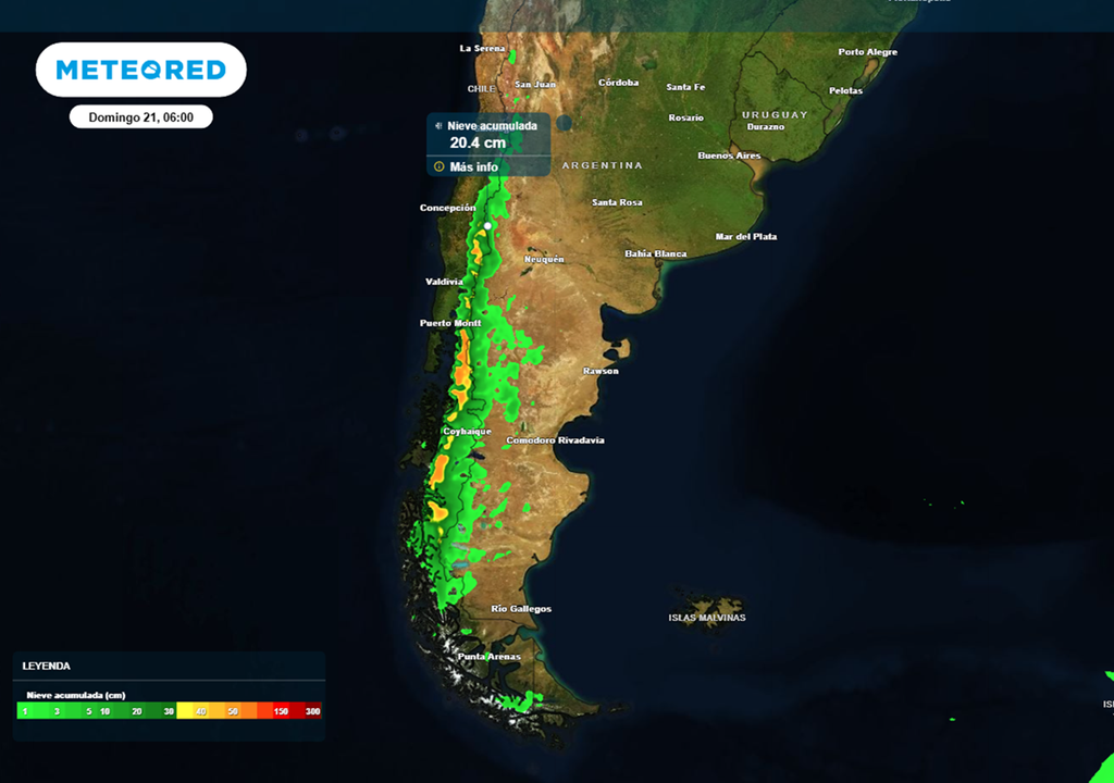 Nevadas en cordillera y alerta meteorológica durante el 20 de junio, Día de la Bandera.