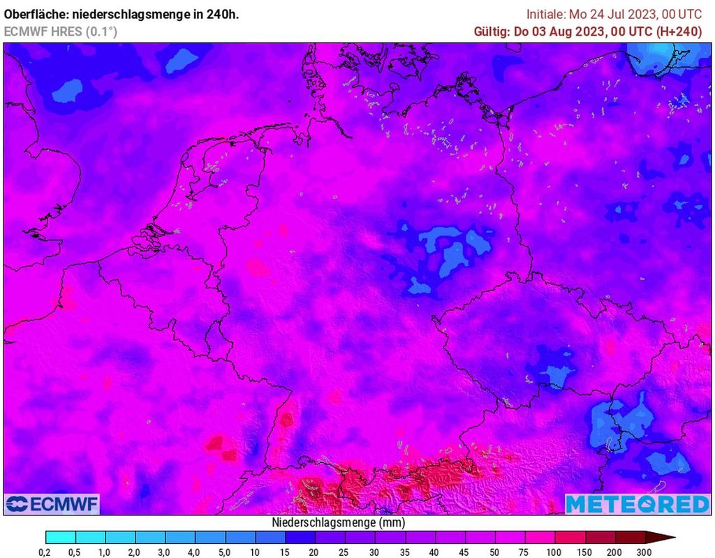 Das sind ja mal hohe Regensummen! Die nächsten 10 Tage scheinen in den meisten Regionen von Deutschland richtig nass zu werden.