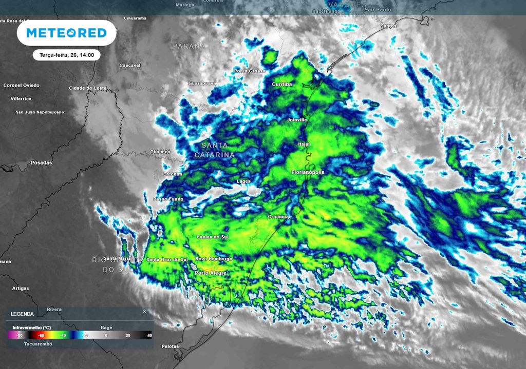 Imagem de satélite (infravermelho) nesta terça-feira às 14h.