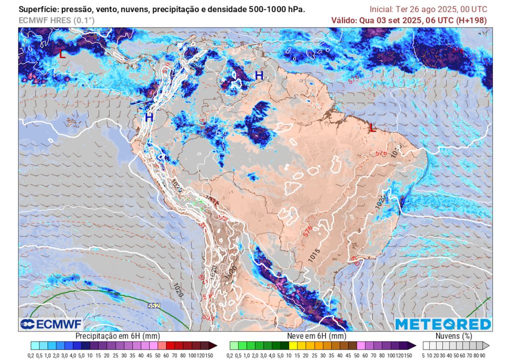 Previsão de chuvas no dia 3 de Setembro durante a madrugada.