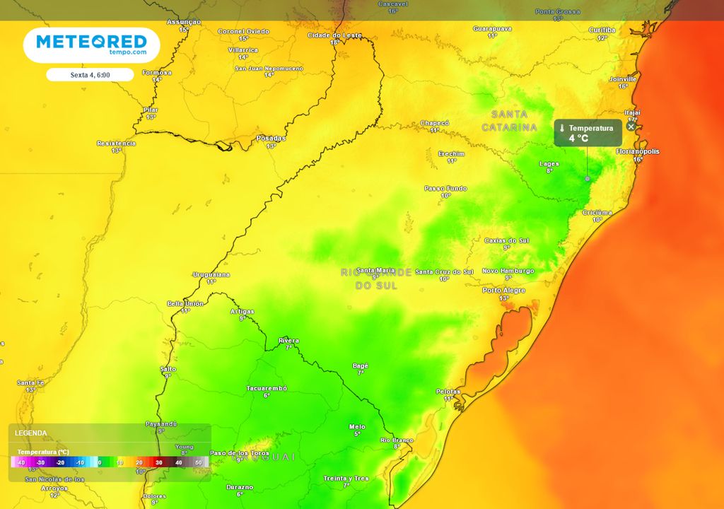 Previsão de temperaturas mínimas na sexta-feira. Previsão de temperaturas mínimas na sexta-feira.