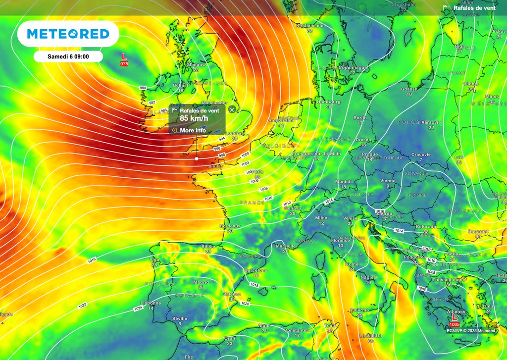 Un vent modéré est à prévoir dans la moitié nord ce week-end. Les plus fortes rafales sont prévues dans le nord-ouest.