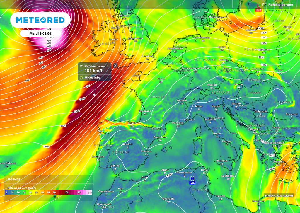 C'est vraiment vers la Bretagne et le nord-ouest que les plus fortes rafales sont prévues.