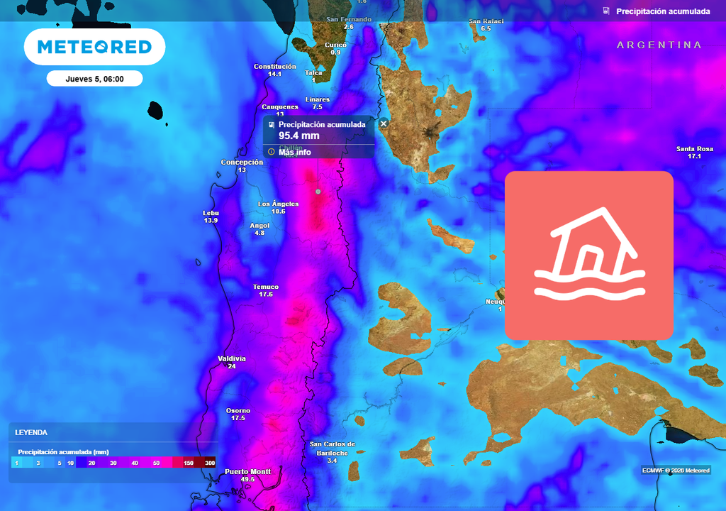 Sistema frontal en Chile centro sur, Meteored Las intensas lluvias podrían ocasionar una emergencia meteorológica en la zona centro sur de Chile.