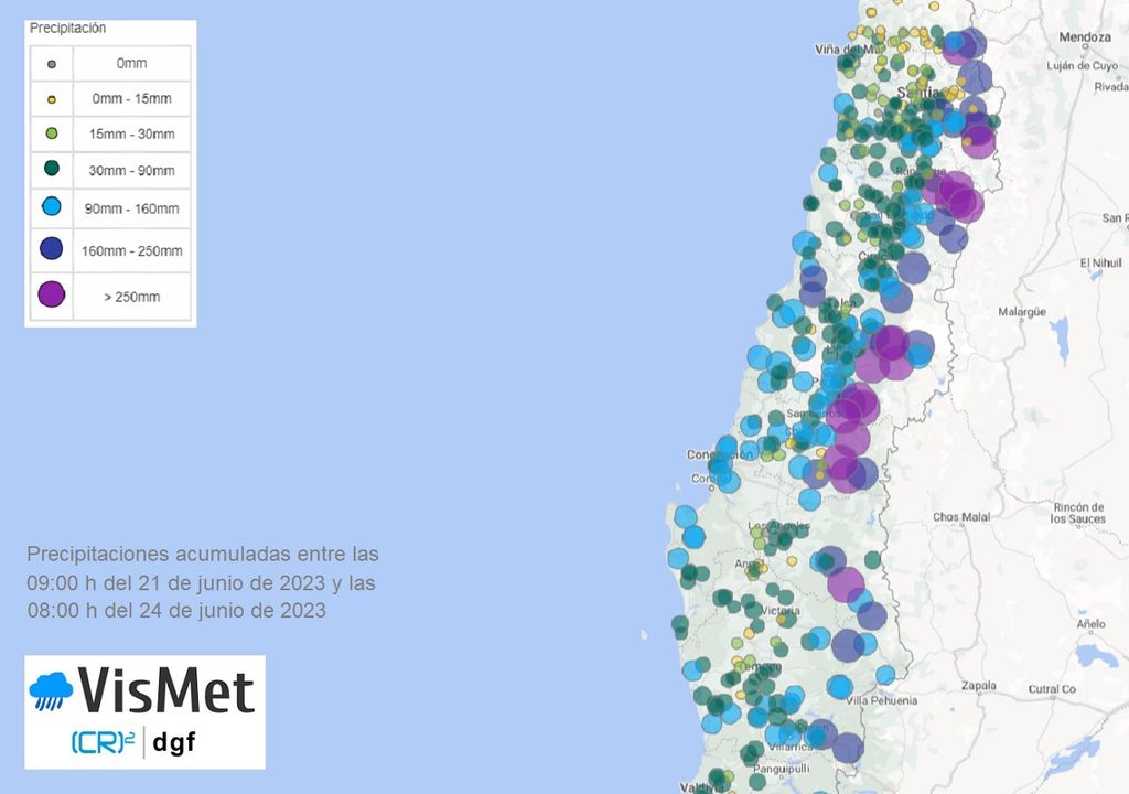 mapa que muestra las distribuciones de precipitaciones en Chile a finales de junio mapa que muestra las distribuciones de precipitaciones en Chile a finales de junio