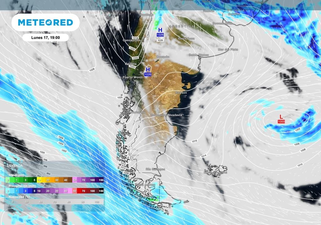 Sinoptica Patagonia En el inicio de la semana una amplia dorsal de alta presión producirá condiciones estables sobre el centro y noreste de la Patagonia. Lluvias y nevadas podrán persistir especialmente en la primera parte del día sobre el centro y noroeste de Neuquén.