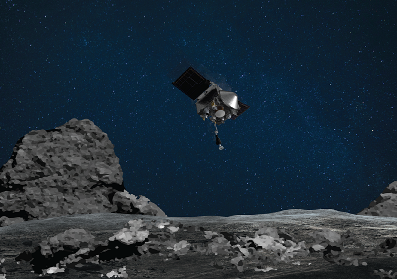 Imagen artística de Misión OSIRIS-REx sobre el asteroide Bennu. Crédito: NASA