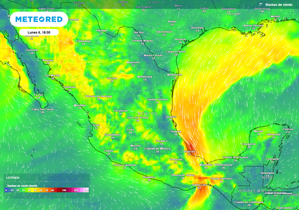 Evento "Norte" moderado de 60-80 km/h es probable en Tamaulipas, Veracruz y el Istmo de domingo a martes; en el Norte superarían los 50 km/h este fin de semana.