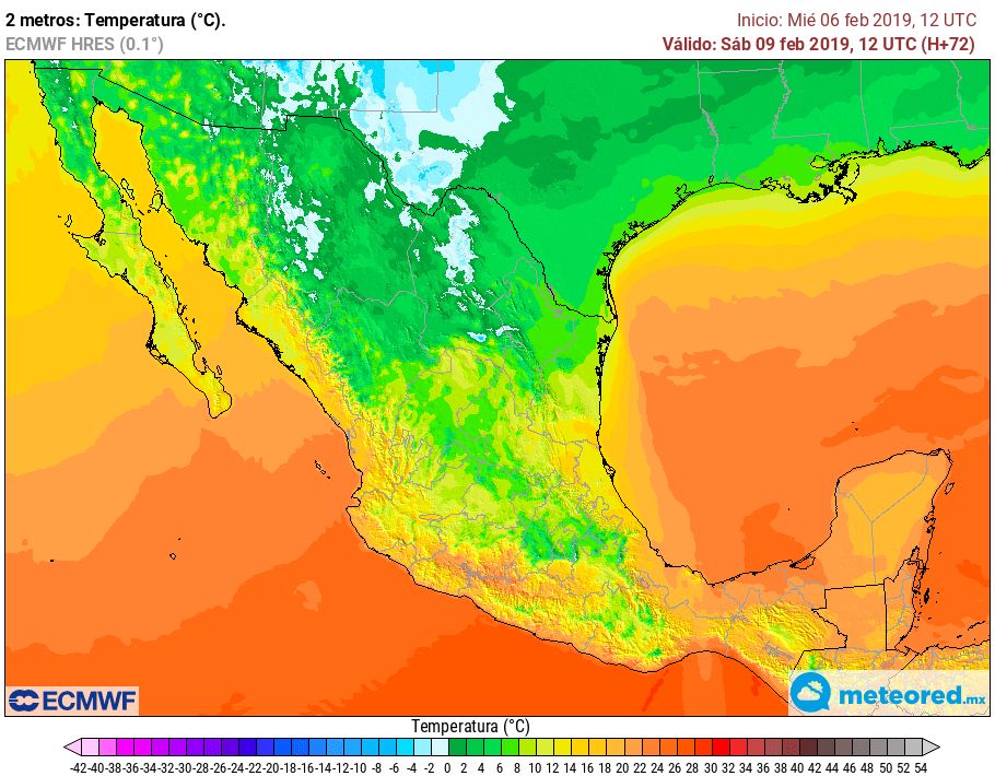 Modelo ECMWF. Temperatura mínima sábado 9 de febrero de 2018