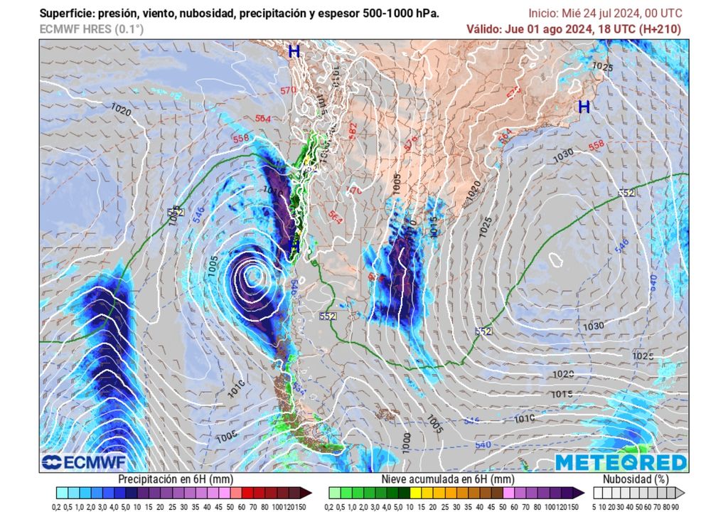 precipitaciones y presión previstas por el modelo del ECMWF precipitaciones y presión previstas por el modelo del ECMWF