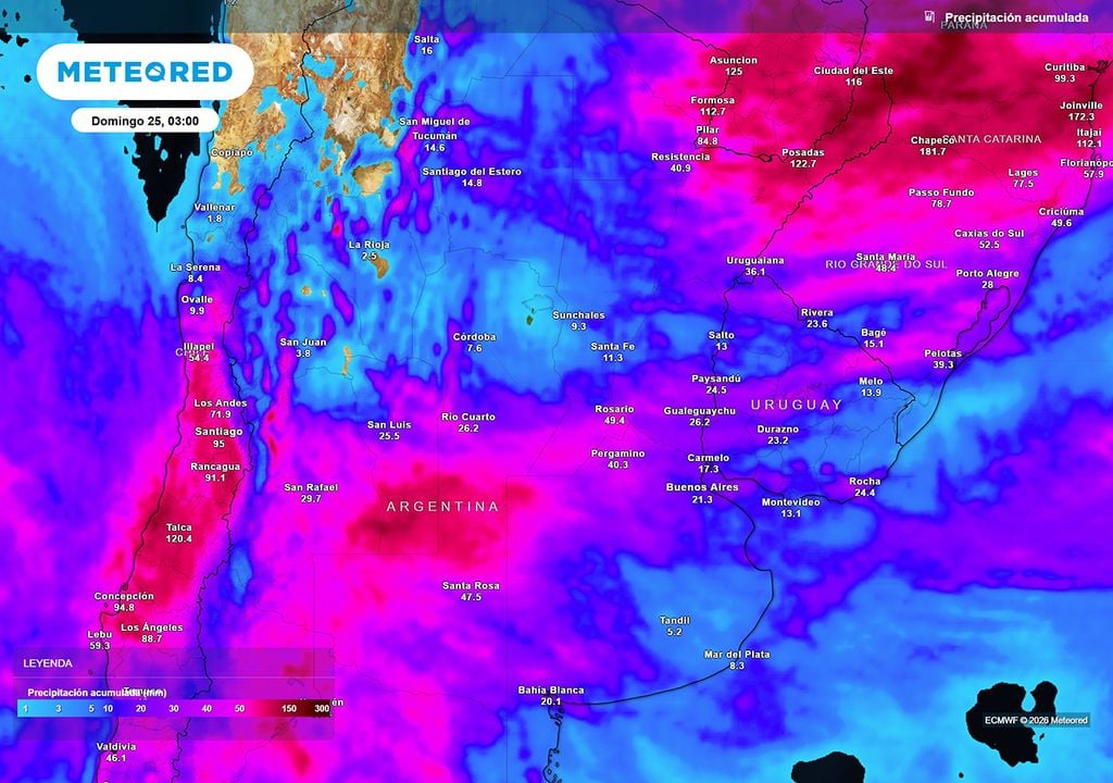 Pronóstico, Clima, Tiempo, Argentina Acumulados de lluvia previstos hasta el próximo domingo según nuestro modelo de referencia ECMWF