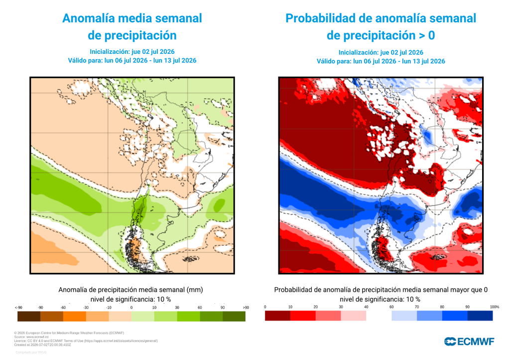 La próxima semana se destacará por el regreso de las lluvias abundantes a Chile. Todo el sur de Chile tiene alta probabilidad de acumular precipitaciones por sobre el promedio.