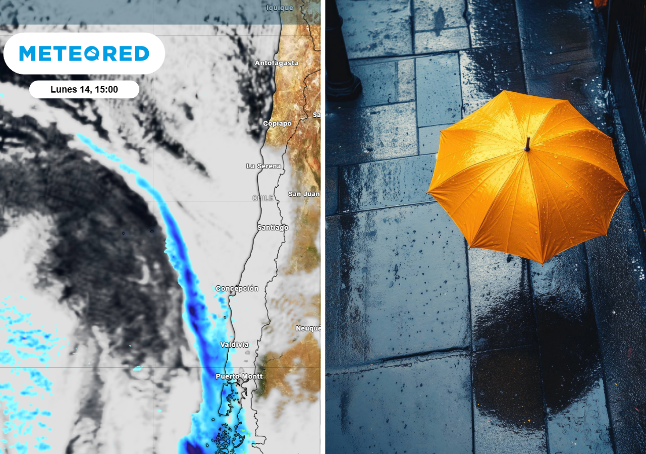 Desde el próximo lunes las lluvias asociadas al sistema frontal se moverán desde el sur de Chile, trayendo para el martes algunos chubascos a la RM.