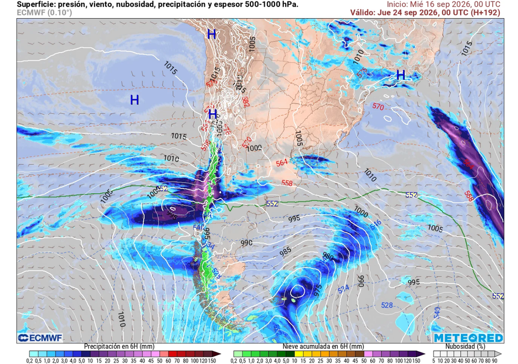 modelo y lluvias previstas Un frente más cálido dejará lluvias con isoterma cero en Chile en la semana postfiestas Patrias.