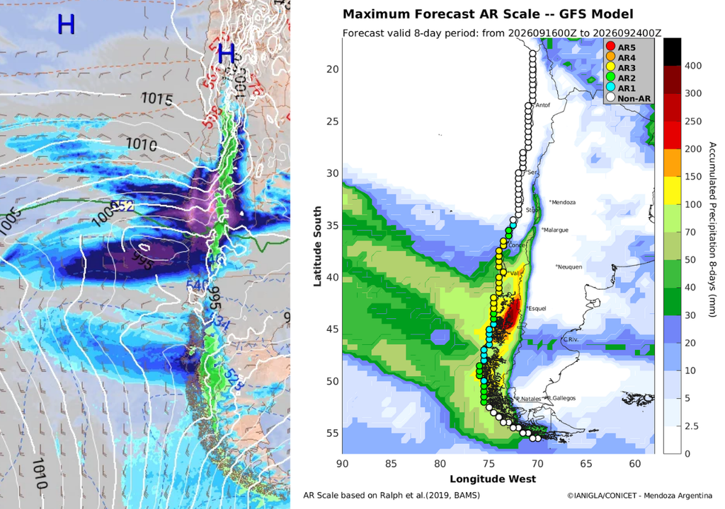 lluvias previstas y río atmosférico Serán dos los pulsos de lluvias importantes durante la próxima semana: el primero afectará con más intensidad a la cordillera de Los Ríos, Los Lagos y norte de Aysén, mientras que el segundo se concentrará sobre el centro-sur de Chile.