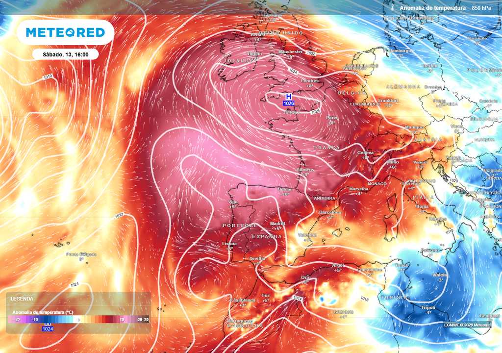 O modelo europeu prevê temperaturas muito acima da média a cerca de 1500 metros de altitude durante o próximo fim de semana.