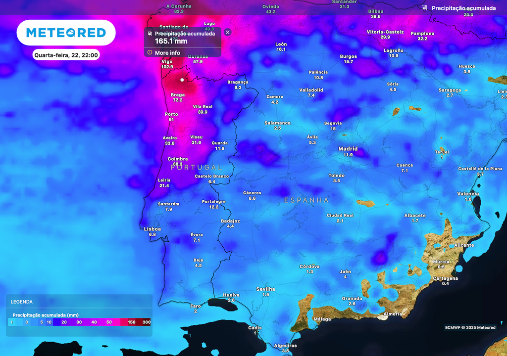 Precipitação acumulada até 170 mm na quarta-feira Precipitação acumulada até 170 mm na quarta-feira