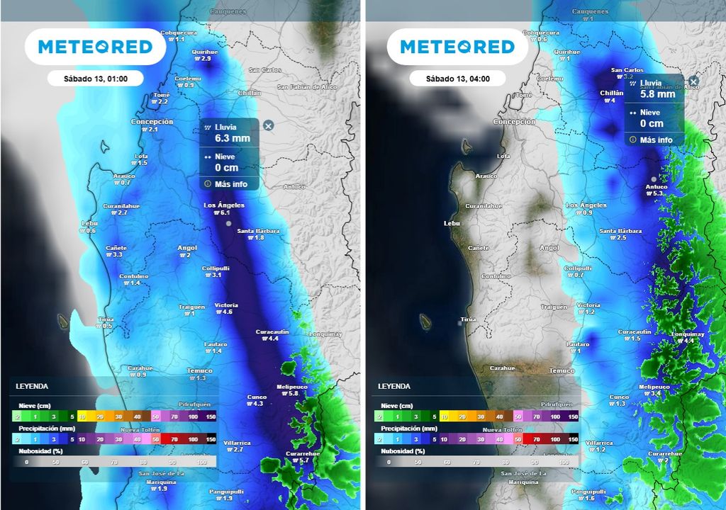 Lluvias para este fin de semana en la Región de BIobío, Meteored, Chile