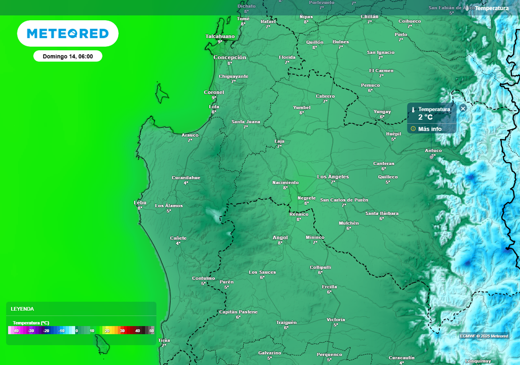 Bajas temperaturas para el domingo (14) en la Región de Biobío, Meteored, Chile