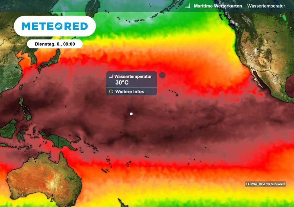 Das Wasser des Pazifiks ist ordentlich aufgewärmt. Das könnte es starkes El-Niño-Phänomen befeuern.