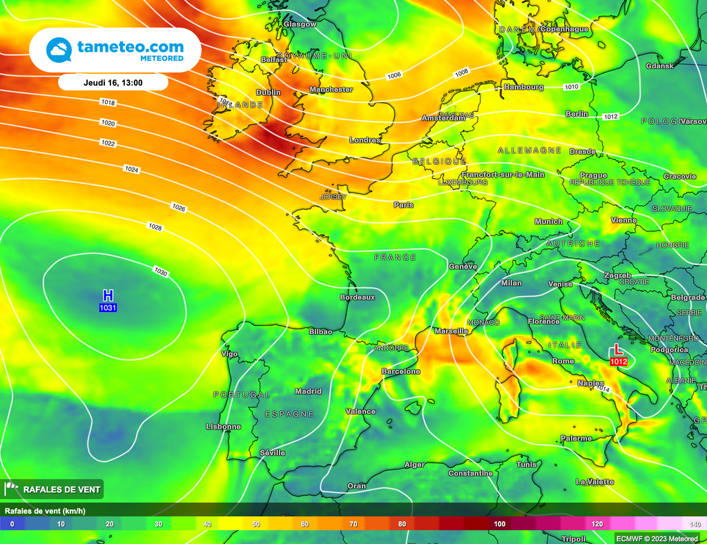 L'anticyclone reviendra progressivement par l'Atlantique, repoussant plus au Nord les dépressions.