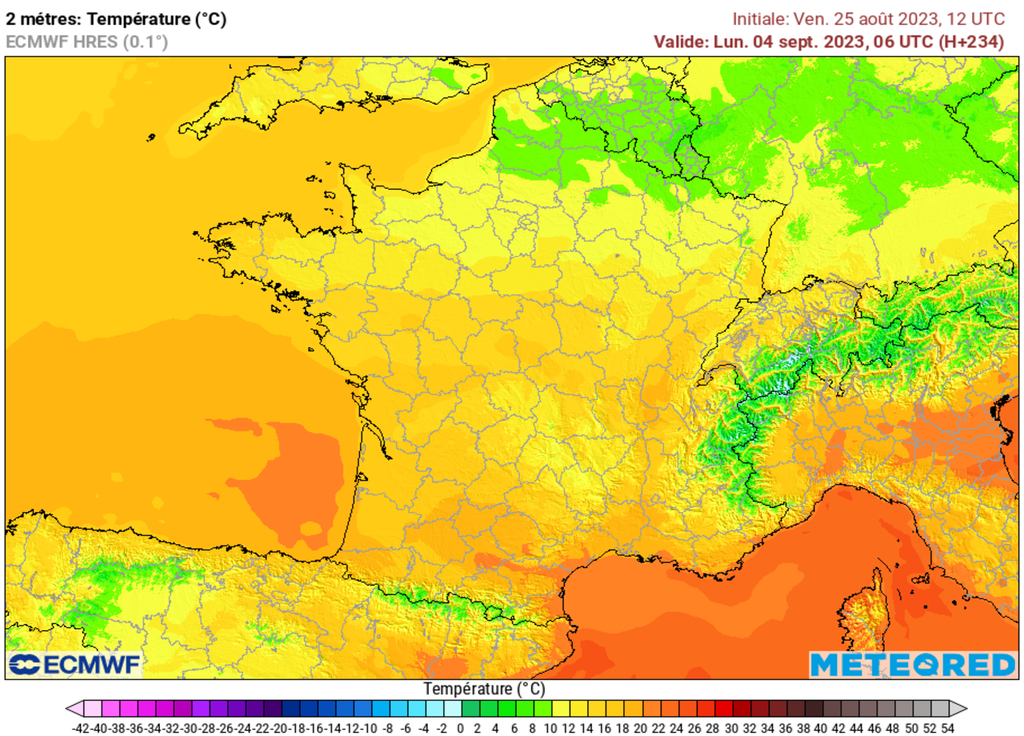 Douceur dominante pour lundi 4 septembre au matin exceptions pour les massifs montagneux et le long des frontières du Nord-Est avec des minimales inférieures à 10°C.