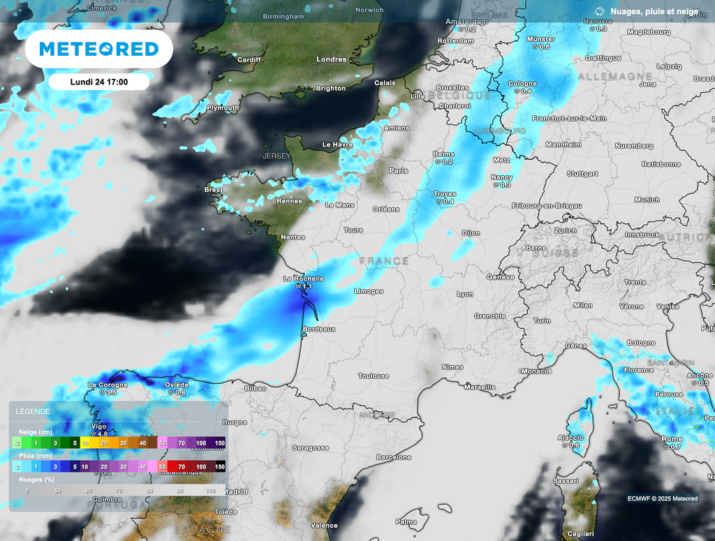 Pluie qui progressera vers l'est en cours de journée.