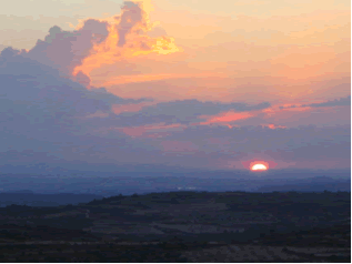 Pino derribado y almendros “pelados” por el tornado, en la puesta de sol del 23-AGO-03. Pino derribado y almendros “pelados” por el tornado, en la puesta de sol del 23-AGO-03.