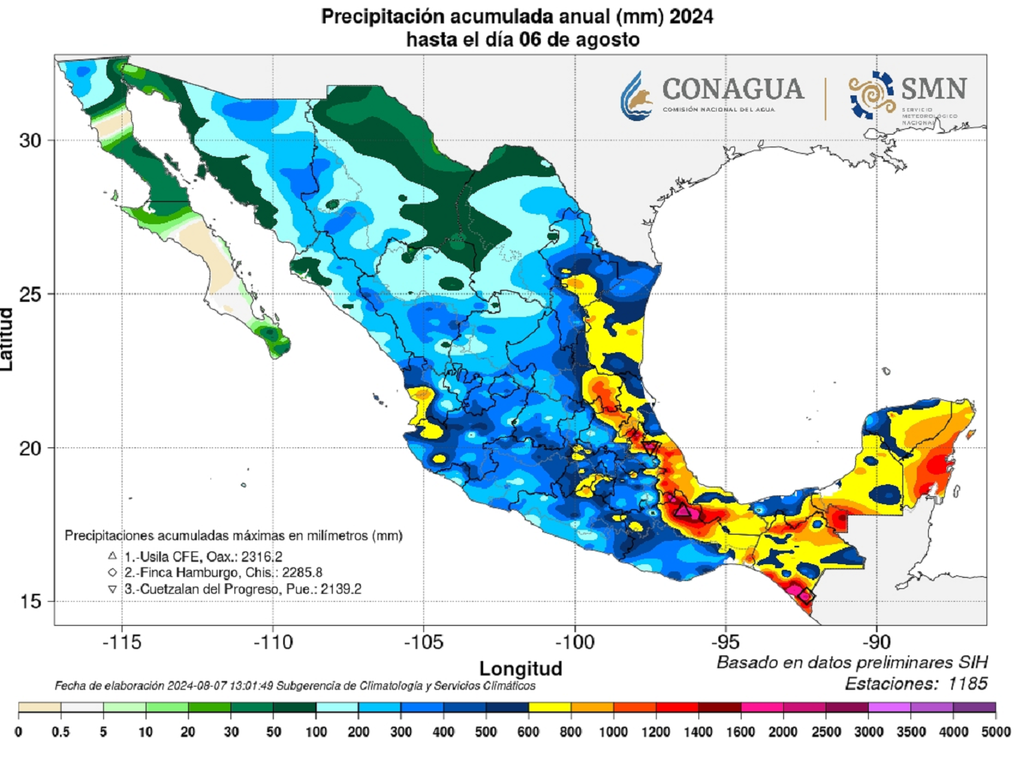 Acumulado de lluvias anuales en México