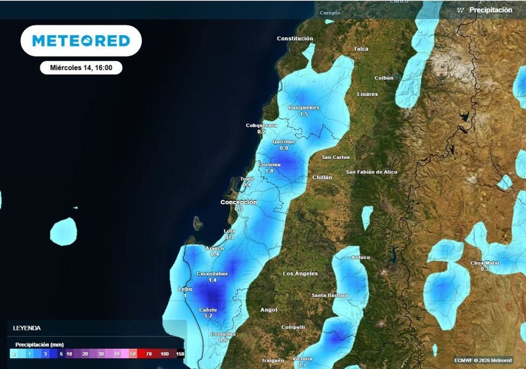 Las precipitaciones se concentrarán en el centro sur durante la tarde del miércoles.