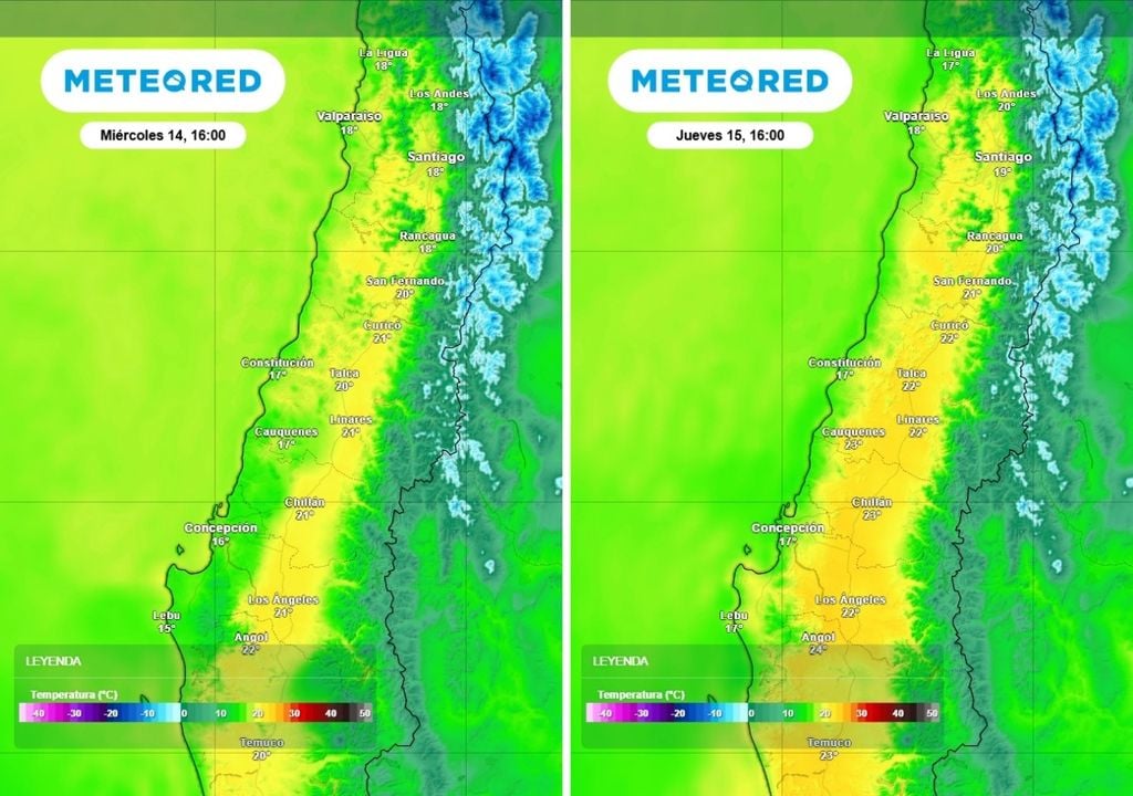 El quiebre de nubosidad dará paso a un aumento de las temperaturas en la zona central, llegando a máximas que podrían alcanzar los 24°C en los valles interiores.