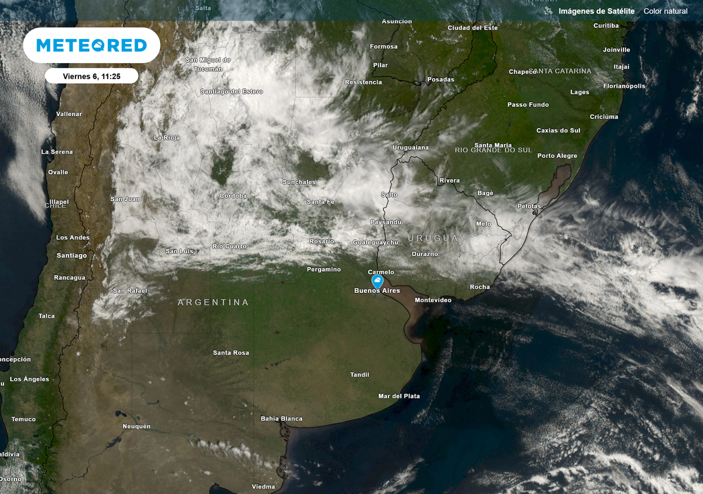 Imagen color natural del satélite GOES 19 del viernes 6 de febrero de 2026 a las 11:25 h.