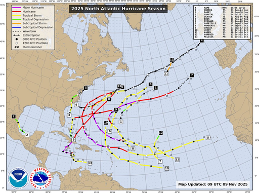 Resumen de la estación de tormentas tropicales y de huracanes del Atlántico en 2025 días antes de terminar oficialmente