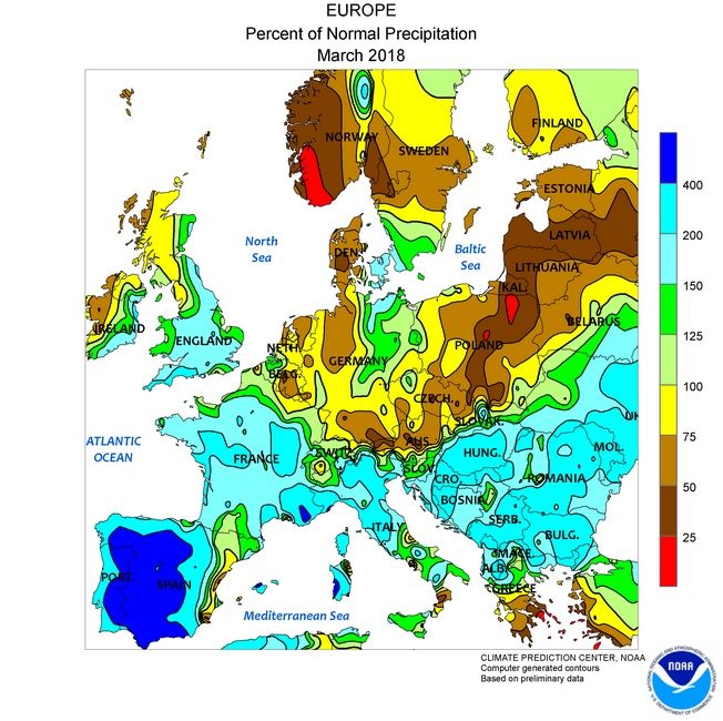 Resumen climatológico de marzo de 2018 en Europa fuertes contrastes