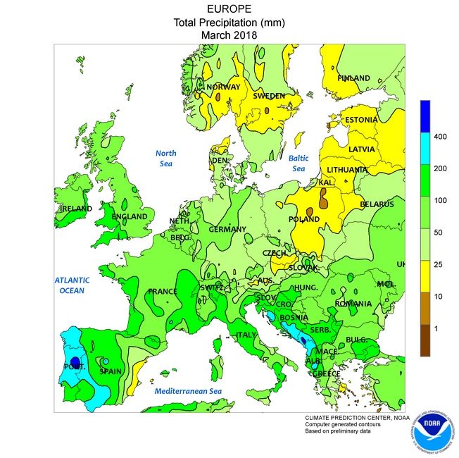 Resumen Climatológico De Marzo De 2018 En Europa: Fuertes Contrastes Pluviométricos Precipitación total, en mm, durante marzo de 2018