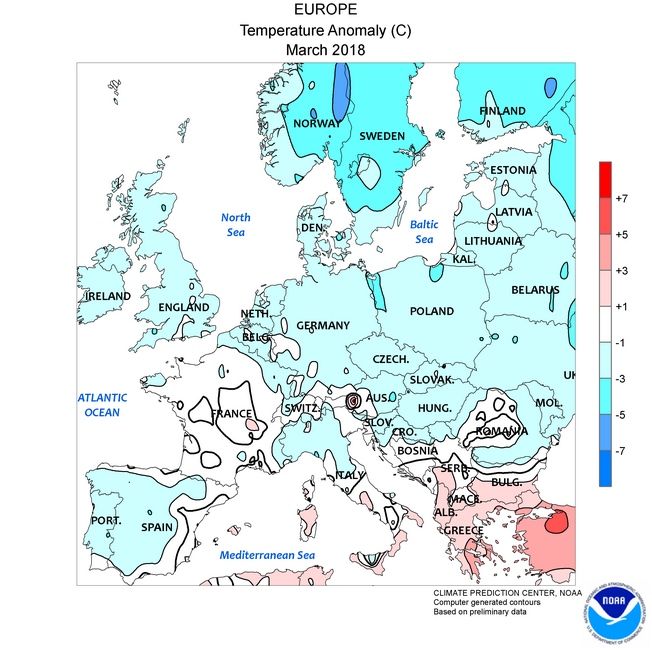 Resumen Climatológico De Marzo De 2018 En Europa: Fuertes Contrastes Pluviométricos Anomalías de temperatura para marzo de 2018, respecto a los valores normales.