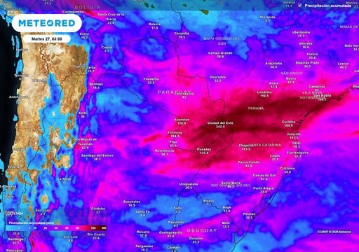 Retornan las tormentas abundantes a la cuenca del Plata: pron&oacute;stico hasta el martes 27 con acumulados de m&aacute;s de 200 mm