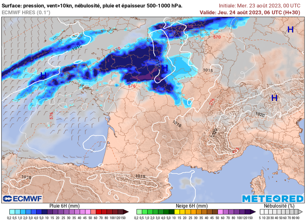 De fortes pluies et orages sont à prévoir jusqu'en fin de nuit sur tout le quart Nord-Ouest. Prudence.