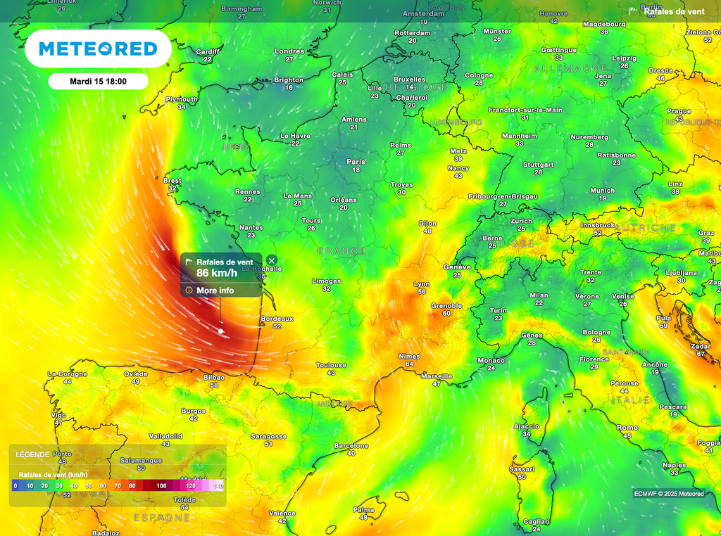 La moitié sud sera la plus exposée au vent mardi.
