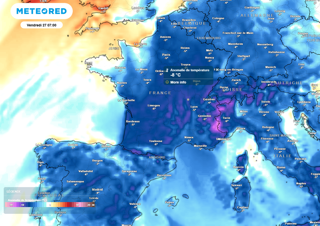 Les températures seront parfois situées jusqu'à 8°C en dessous des normales de saison.