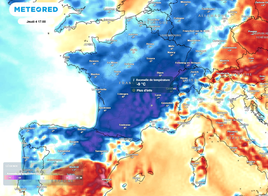 Jeudi, les maximales seront quasiment partout inférieures aux normales de saison.