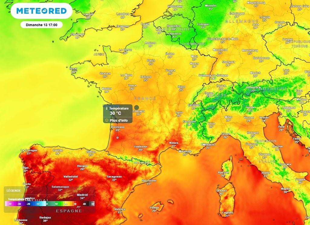 Dimanche après-midi, les 30°C seront de nouveau atteints voire dépassés dans le sud-ouest. Dimanche après-midi, les 30°C seront de nouveau atteints voire dépassés dans le sud-ouest.