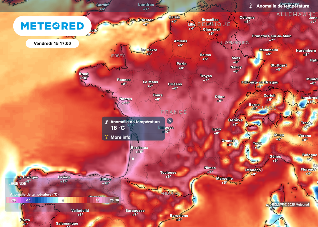 Températures toujours aussi caniculaires cet après-midi et très nettement supérieures aux normales de saison. Températures toujours aussi caniculaires cet après-midi et très nettement supérieures aux normales de saison.