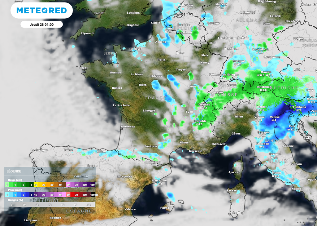 Dans la nuit de mercredi à jeudi, les giboulées pourront se produire sous forme de neige dans l'est.
