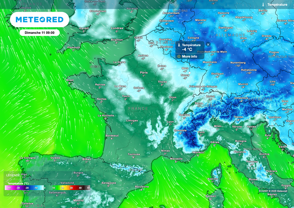 Neige qui tiendra dimanche dans le nord-est avant le redoux de lundi.