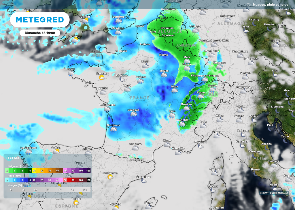 De la neige qui concernera le nord-est d'ici la soirée de dimanche.